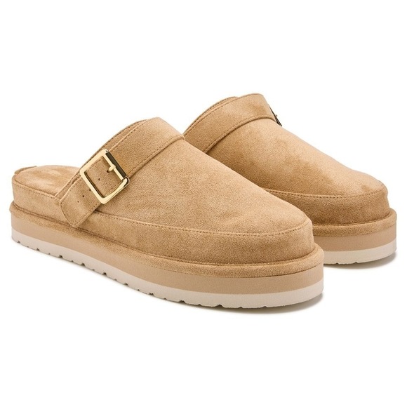 Madden Girl Shoes - Madden Girl Grahamm Sand Fabric Platform Mule Clog Buckle Strap Women's Sz 10